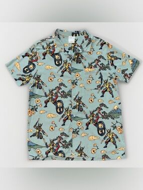Marvels X-men’s Samurai Wolverine Allover Print Woven Button Up Men’s Size L